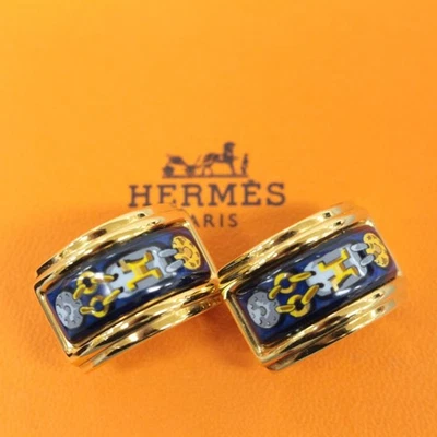 Hermes Enamel Earrings Blue Cloisonne Fashion Jewelry Rare Made in France - Image 1 of 4