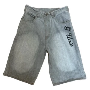 Vintage G Unit Boys Gray Denim Shorts Jeans Long 28x11 Sz 16 Embroidered Y2K - Picture 1 of 11