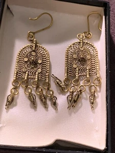 Jemenit Israel Vergoldet Sterling Silber Filigran Bogen Ohrringe Vintage - Bild 1 von 5