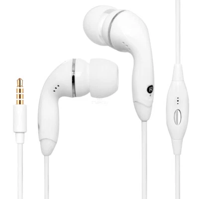 White Color Universal 3.5mm Earphones Earbuds with Mic Handsfree Stereo Headset - Image 1 of 2