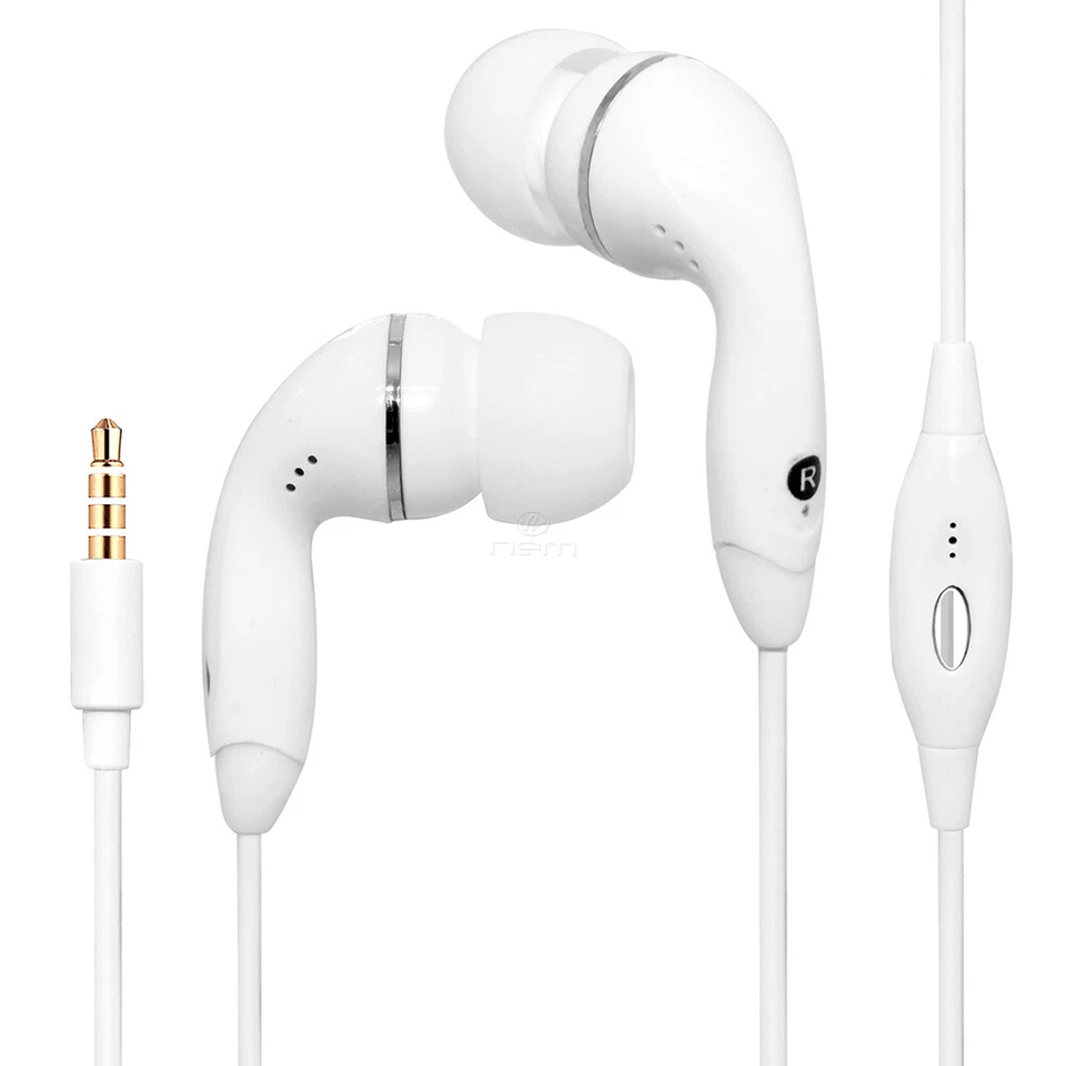 White Color Universal 3.5mm Earphones Earbuds with Mic Handsfree Stereo Headset - Image 1 of 2