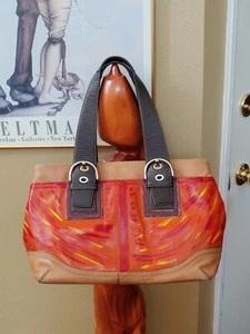Hand Painted Coach Leather Tote. Signed by artist. - Picture 1 of 9