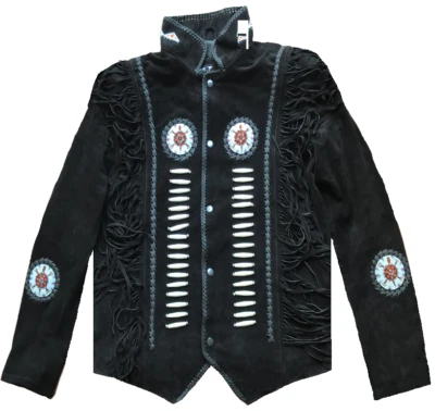 Western Jacket Suede Biker Leather Braid Motorbike Cowboy Indian Fringed Jacket - Image 1 of 2