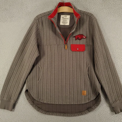 Arkansas Razorbacks Sweater Jacket Women Large 1/4 Zip Pullover Textured Sweater Cover