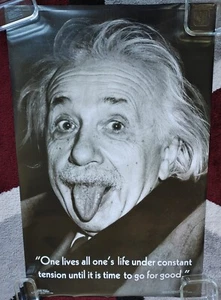 Albert Einstein Tongue-Out quote RARE Black-and-White poster 22X34 NOS Scorpio - Picture 1 of 4