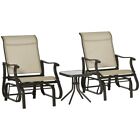 Khaki Steel 3pcs Gliding Chairs W/ Table Set Garden Patio