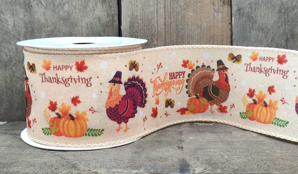 Schleifenband Dekorationsschleife Thanksgiving  6,3 cm breit - 1 Rolle  (9m) - Bild 1 von 1