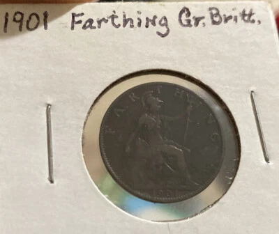 1901 Great Britain Bronze Uncirculated Farthing Coin Britannia Seated Victoria - Image 1 of 2