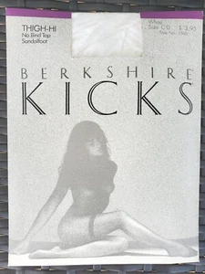 Berkshire KICKS Stockings Nylons White Sz C-D Vtg 1988 Thigh-Hi Sissy NOS - Picture 1 of 6