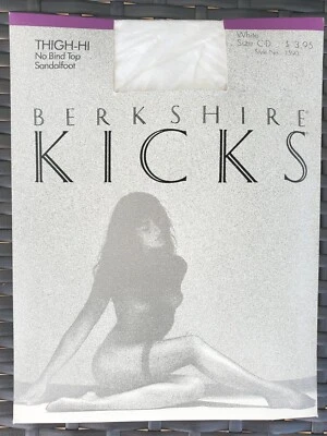 Berkshire KICKS Stockings Nylons White Sz C-D  Vtg 1988 Thigh-Hi Sissy NOS  - Image 1 of 4