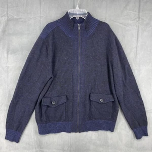 Toscano Firenze Knit Sweater Mens Large Blue Full Zip Wool Blend Stretch Pockets - Picture 1 of 13