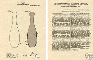 PIN DE BOLICHE PATENTE DE EE. UU. Impresión artística ¡¡¡LISTO PARA ENMARCAR!!! Pin de bola de carril 1913 - Imagen 1 de 1