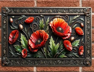 METAL ART-Poppies, Vintage Floral (8"x12") - Decorative Red Poppies Wall Decor - Picture 1 of 4