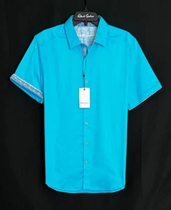Robert Graham MERCARI Aqua $168 Medium Classic Fit Short Sleeve NWT FREESHIP! - Picture 1 of 6
