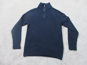 J.Crew Sweater Mens Medium Blue 1/4 Zipper Adult 100% Cotton Rib Knit Collar - Picture 1 of 10