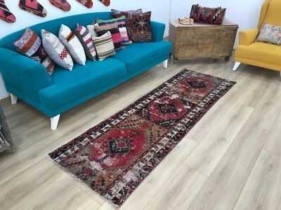 Vintage area rug, Entry rug, Wool rug, Bathroom rug, Stair rug, 2.7 x 8.2 ft - Image 1 of 4