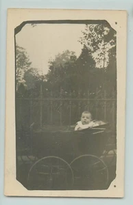 POSTCARD photo of baby in a pram, RPPC. - Picture 1 of 2