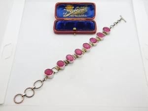 Sterling Silver & Faceted Ruby Paste Panel Bracelet Vintage c1960 - Picture 1 of 6