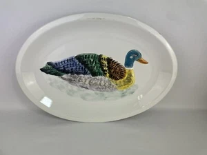 Vtg Italian Lrg Ceramic Serving Platter Embossed & Painted Duck 19x13 - Picture 1 of 9