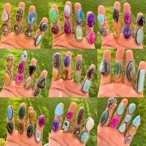 Amazonite & Mix Gemstone 925 Sterling Silver Plated Wholesale Lot Rings Jewelry - Picture 1 of 3