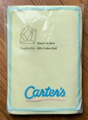 Vintage Carter's Fitted Crib Sheet Yellow 100% Cotton Knit 28”x 52” New NOS - Image 1 of 2