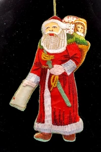 Vintage Zardozi Style Embroidered Santa Ornament 6" - Picture 1 of 2