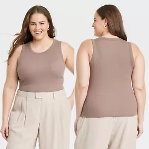 Medium - Womens Slim Fit Ribbed High Neck Tank Top - A New Day - Tan - Picture 1 of 7