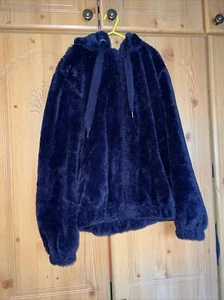 Gorgeous Snuggly Navy Blue Fur Hooded Zipped Fleece Size 8 to 10 - Picture 1 of 4