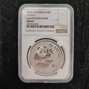 2000 China 10 Yuan - Guangzhou Stamp & Coins Expo 1oz Panda Silver Coin NGC MS69 - Picture 1 of 4