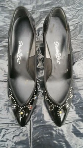 Heels Size 7M patent leather jewels Evening Shoes Black Studio Six - Picture 1 of 2