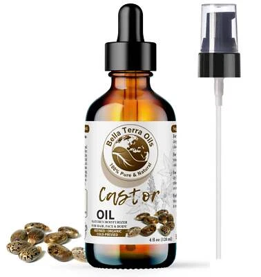 BELLA TERRA OILS Organic Cold-Pressed Castor Oil 100% Pure Hair Growth Skin Nails Lashes