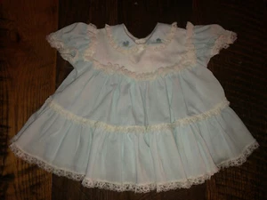 Vintage Baby Girls Light Blue Lacey Collared Dress  - Picture 1 of 3