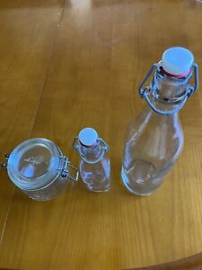 Lot Of (3) Bottles/Jars. (2) are Bormioli Rocco Swing Top And (1) Le Parfait Jar