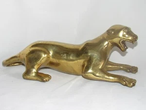 05J17 Antique Statue Sculpture Panthere Brass Golden Art 20th Century - Picture 1 of 4