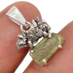 Genuine Czech Moldavite & Meteorite Campo Del Cielo 925 Silver Pendant CP69462 - Picture 1 of 1