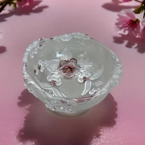 Vintage Mikasa Cherry Blossom Pink Frosted 5 inch Crystal Bowl Japan - Picture 1 of 7