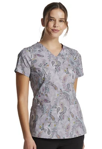 Denim Paisley Dickies Scrubs EDS Signature V Neck Top DK617 DNPY - Picture 1 of 5