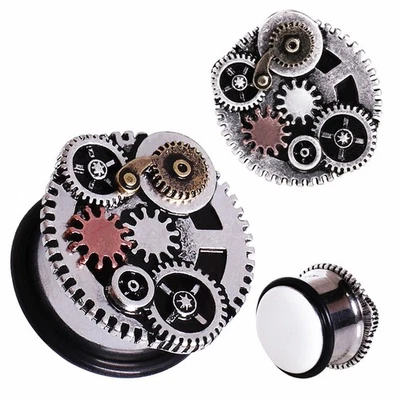 PAIR of 316L Surgical Steel Steampunk Gear Menagerie Plug - Image 1 of 4