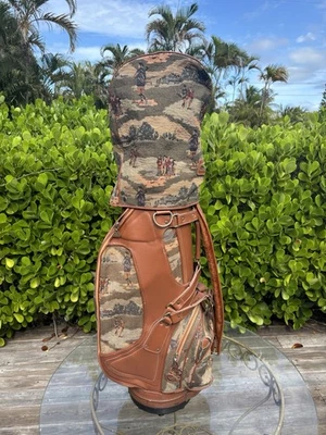 Винтажная кожаная сумка для гольфа Daiwa Coach Collection гобелен мотив гольфиста - Изображение 1 из 4