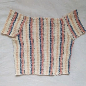 Rue 21 Smocked Crop Top Striped Boho Peasant Festival Retro Womens Medium  - Picture 1 of 7
