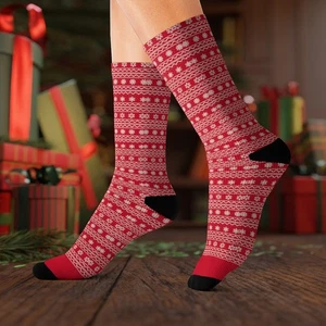 Navidad Feo Suéter Copo de Nieve Navidad Rojo Blanco Sublimación Calcetines - Imagen 1 de 18