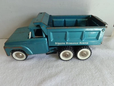 Vintage 60's Structo Hydraulic Dump Truck Pressed Steel Toy 1:16 Scale Green - Image 1 of 4