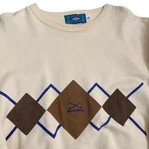 Felpa girocollo Notre Dame Golf vintage motivo diamante panna marrone XL cotone - Foto 1 di 11