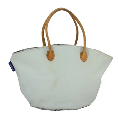 Bolso de Mano Burberrys Etiqueta Azul Nylon Cuero Azul Claro Marrón Plata Auténtico ti2219 Foto 1 de 4