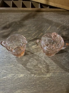 Doric & Pansy Depression Glass Cream & Sugar - Picture 1 of 8