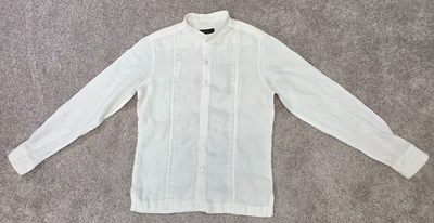 Mens Button Up Shirt Band Collar 100% Linen Small korean collar Italy - Image 1 of 4