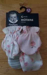 Gerber 4 Pack Multicolored Baby Soft Mittens 0-3 Months - Picture 1 of 2