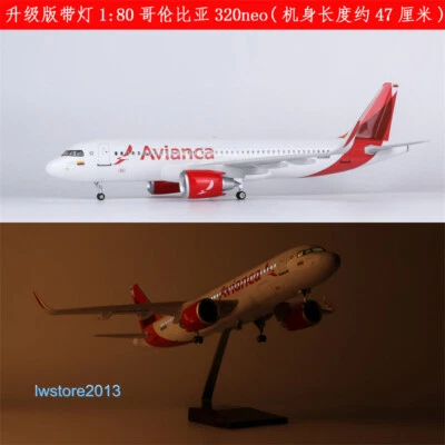 1:80 Colombia Avianca Airlines Passenger Airplane Aircraft Model with LED Lights - Image 1 of 4
