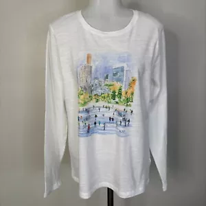 J. Crew Collector Tee Large White Ice Skating NYC Long Sleeve T-Shirt Womens NWT - Picture 1 of 12