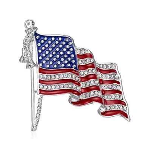 American Flag USA National Flag Star Lapel Pins Crystal Badge Rhinestone - Picture 1 of 1